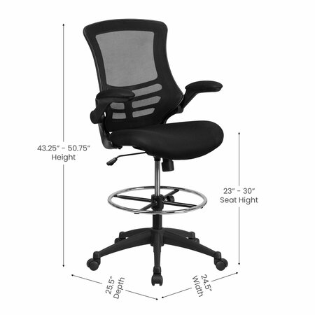 Flash Furniture Mesh Drafting Chair, Padded Flip-up, Back, Seat, Frame: Black BL-X-5M-D-GG